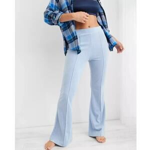 Aerie Light Blue Groove On High Ribbed Velour High Waist Flare Stretch Pants SP